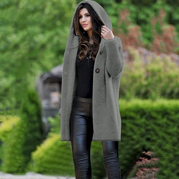Hooded Cardigan Coat for Women - Button Front - Image 6