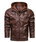 Faux Leather Hooded Bomber Jacket for Men - Zip Front
