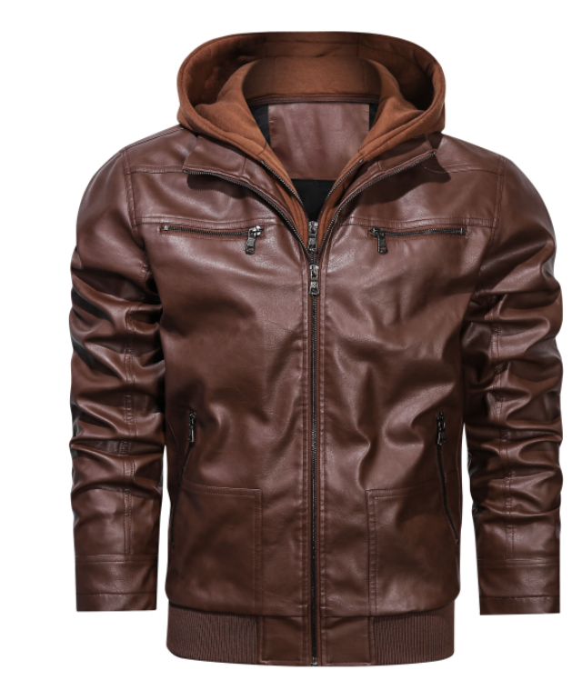 Faux Leather Hooded Bomber Jacket for Men - Zip Front