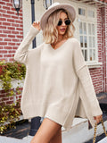 V-Neck Oversized Sweater for Women - Split Hem - Image 6
