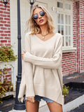 V-Neck Oversized Sweater for Women - Split Hem - Image 8