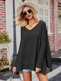 V-Neck Oversized Sweater for Women - Split Hem - Image 16