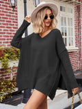 V-Neck Oversized Sweater for Women - Split Hem - Image 14
