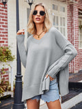 V-Neck Oversized Sweater for Women - Split Hem - Image 20