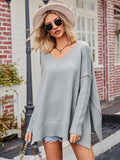 V-Neck Oversized Sweater for Women - Split Hem - Image 17