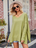 V-Neck Oversized Sweater for Women - Split Hem - Image 2