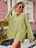 V-Neck Oversized Sweater for Women - Split Hem - Image 3