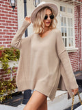 V-Neck Oversized Sweater for Women - Split Hem - Image 11