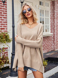 V-Neck Oversized Sweater for Women - Split Hem - Image 12