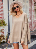 V-Neck Oversized Sweater for Women - Split Hem - Image 13