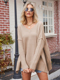 V-Neck Oversized Sweater for Women - Split Hem - Image 10