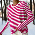 Striped Long Sleeve T-Shirt for women - Crew Neck Relaxed Fit - Image 12