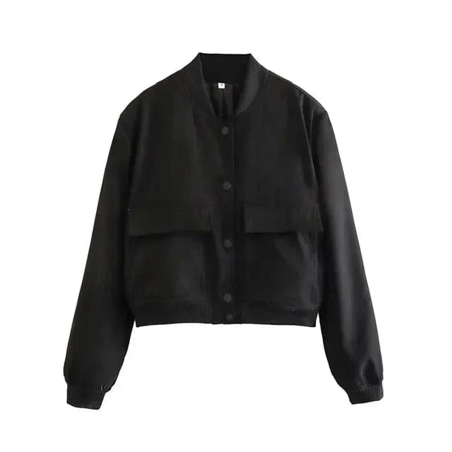 Bomber Cropped Jacket for Women - Padded Shoulder - Image 6