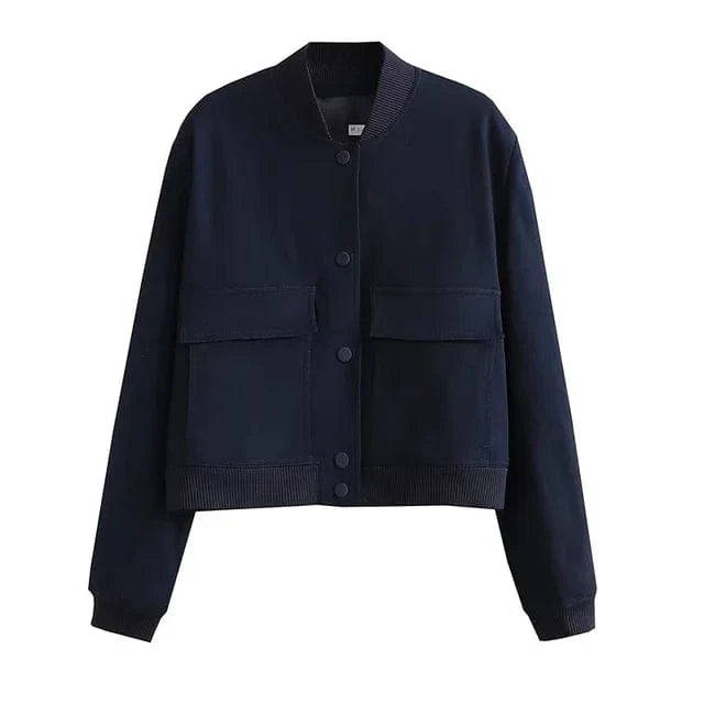 Bomber Cropped Jacket for Women - Padded Shoulder - Image 7