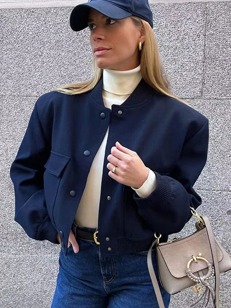Bomber Cropped Jacket for Women - Padded Shoulder - Image 2
