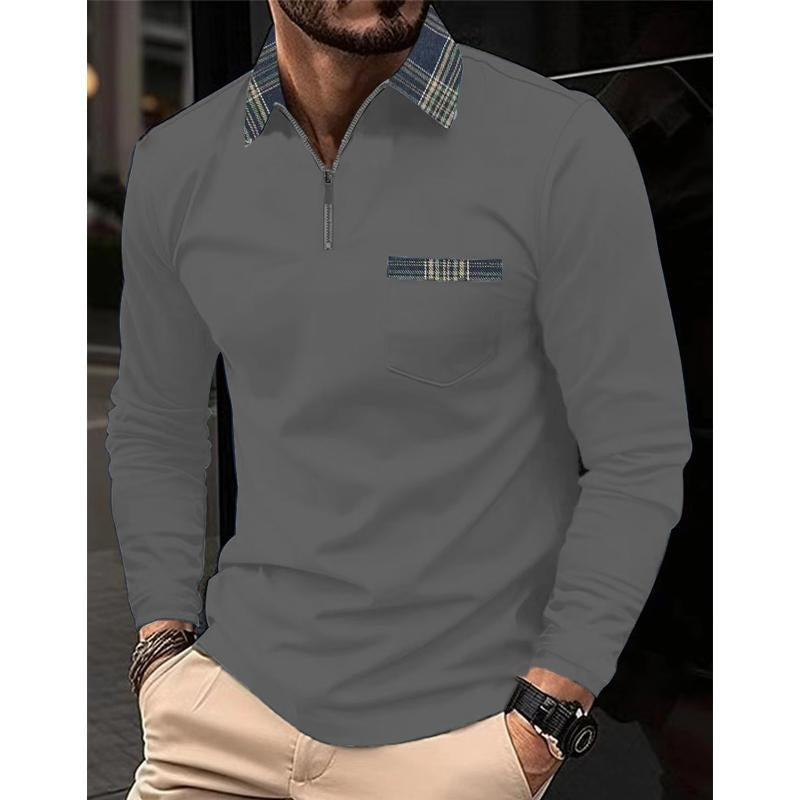Zip Sweater for Men - Plaid Collar - Image 5