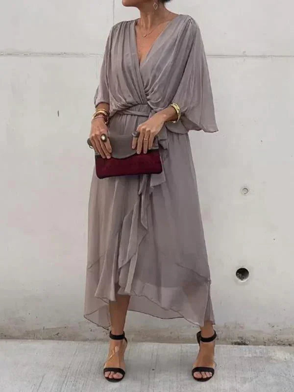 Wrap Midi Dress for Women - V-Neck Belted - Image 6