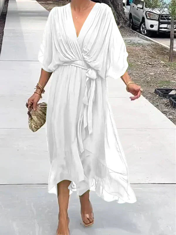Wrap Midi Dress for Women - V-Neck Belted - Image 7