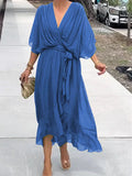 Wrap Midi Dress for Women - V-Neck Belted - Image 3