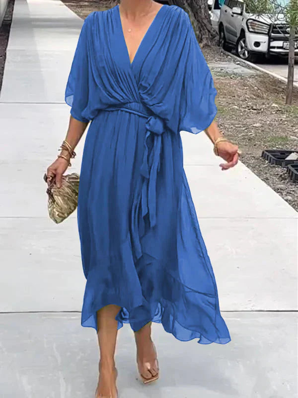 Wrap Midi Dress for Women - V-Neck Belted - Image 3