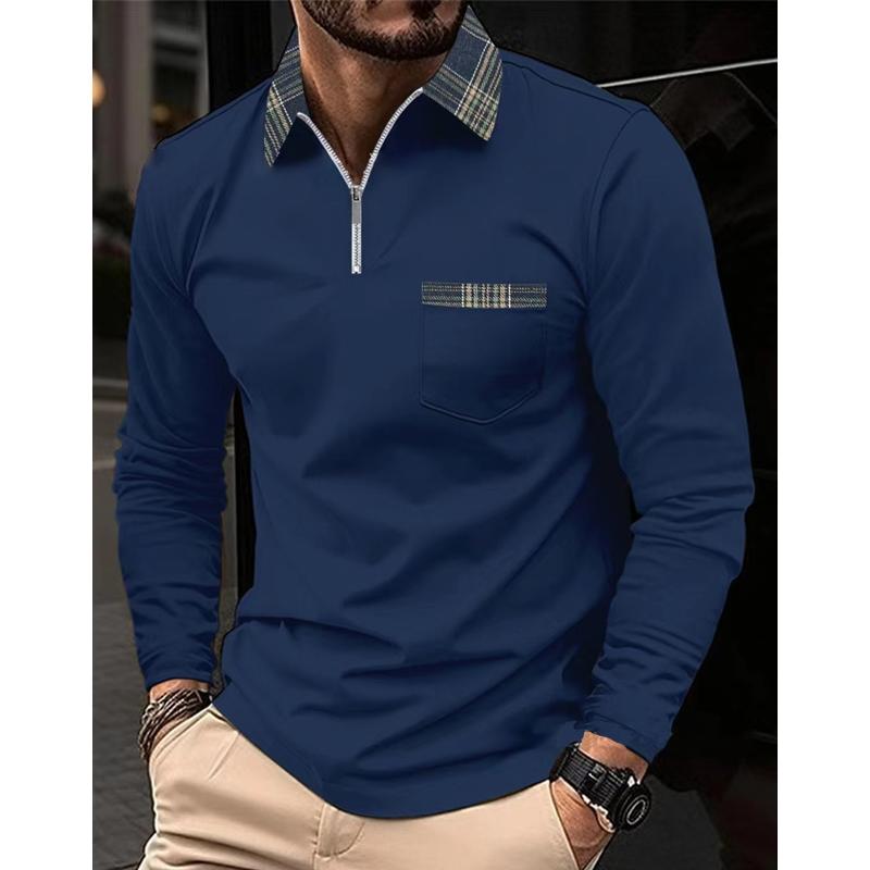 Zip Sweater for Men - Plaid Collar - Image 7