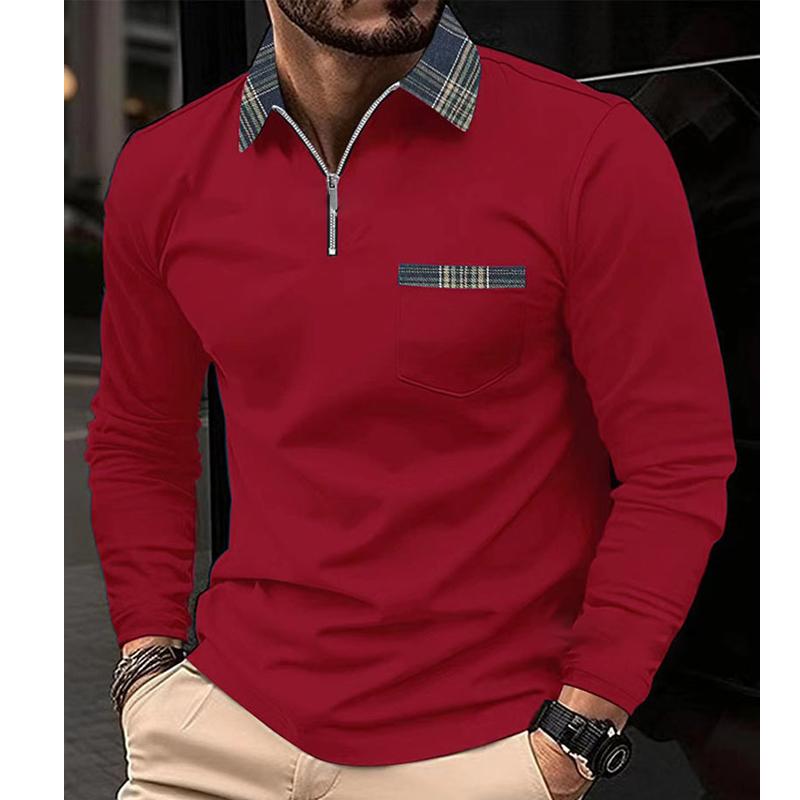 Zip Sweater for Men - Plaid Collar - Image 4