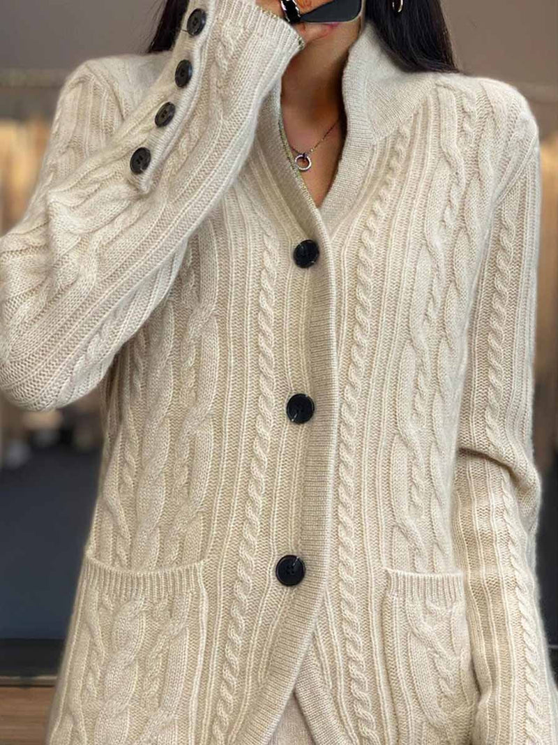Cable Knit Cardigan for Women - Button Front - Image 3