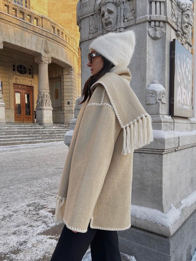 Oversized Fringe Coat for Women - Shawl Collar - Image 7