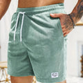 Corduroy Casual Shorts for Men - Drawstring Relaxed Fit - Patch Detail Knee Length - Image 4