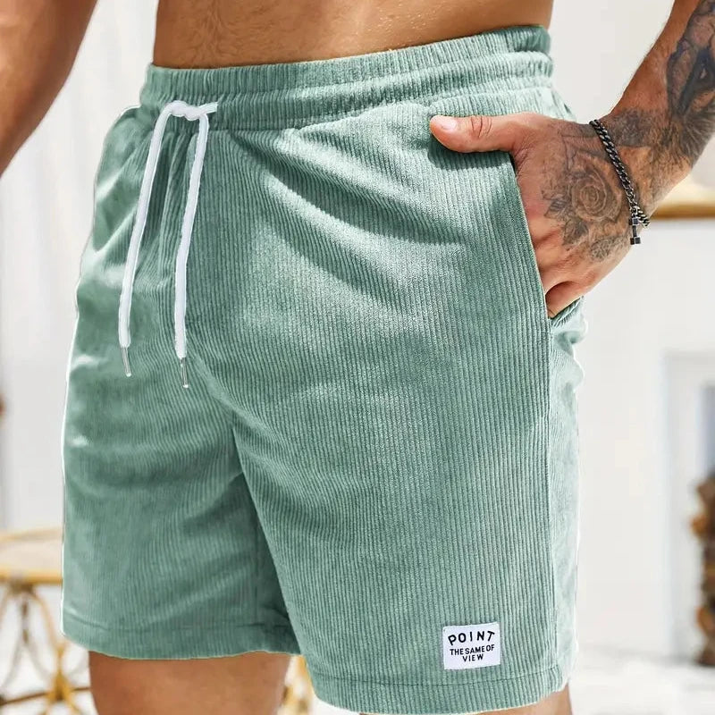 Corduroy Casual Shorts for Men - Drawstring Relaxed Fit - Patch Detail Knee Length - Image 4