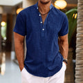 Henley Short Sleeve Shirt for Men - Band Collar Relaxed Fit - Image 5