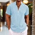 Henley Short Sleeve Shirt for Men - Band Collar Relaxed Fit - Image 2