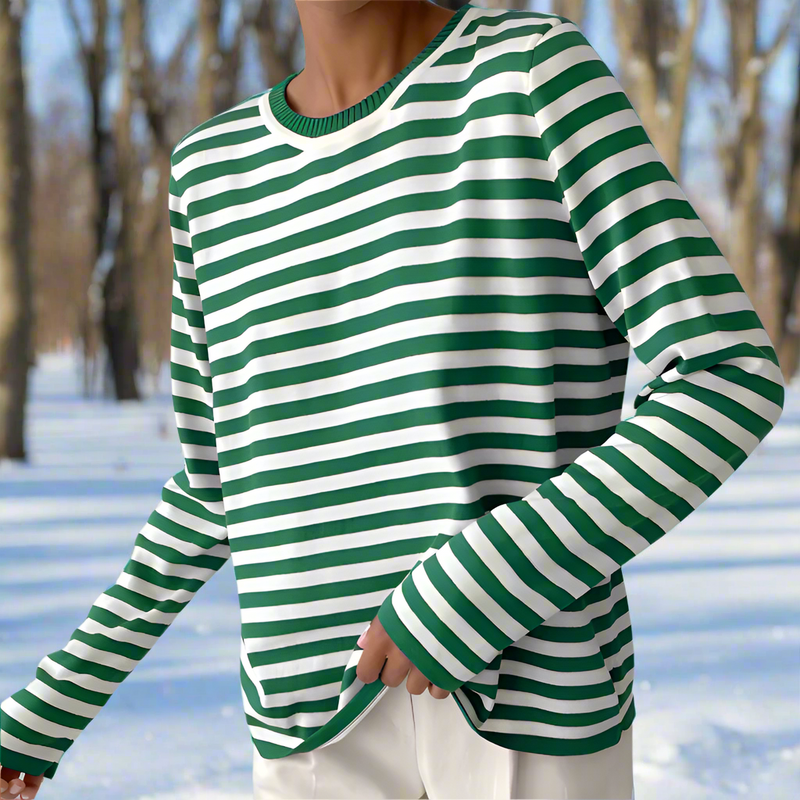Striped Long Sleeve T-Shirt for women - Crew Neck Relaxed Fit - Image 7