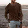 V-Neck Long Sleeve Sweater for Men - Textured Knit - Image 4