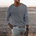 V-Neck Long Sleeve Sweater for Men - Textured Knit - Image 3