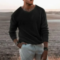 V-Neck Long Sleeve Sweater for Men - Textured Knit - Image 2