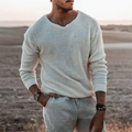 V-Neck Long Sleeve Sweater for Men - Textured Knit - Image 5