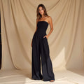 Strapless Wide Leg Jumpsuit for Women - High Waisted Pockets - Image 4
