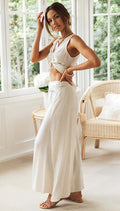 Wide Leg Two-Piece Set for women - Crop Top - Drawstring Waist Side Slit Pants - Image 3