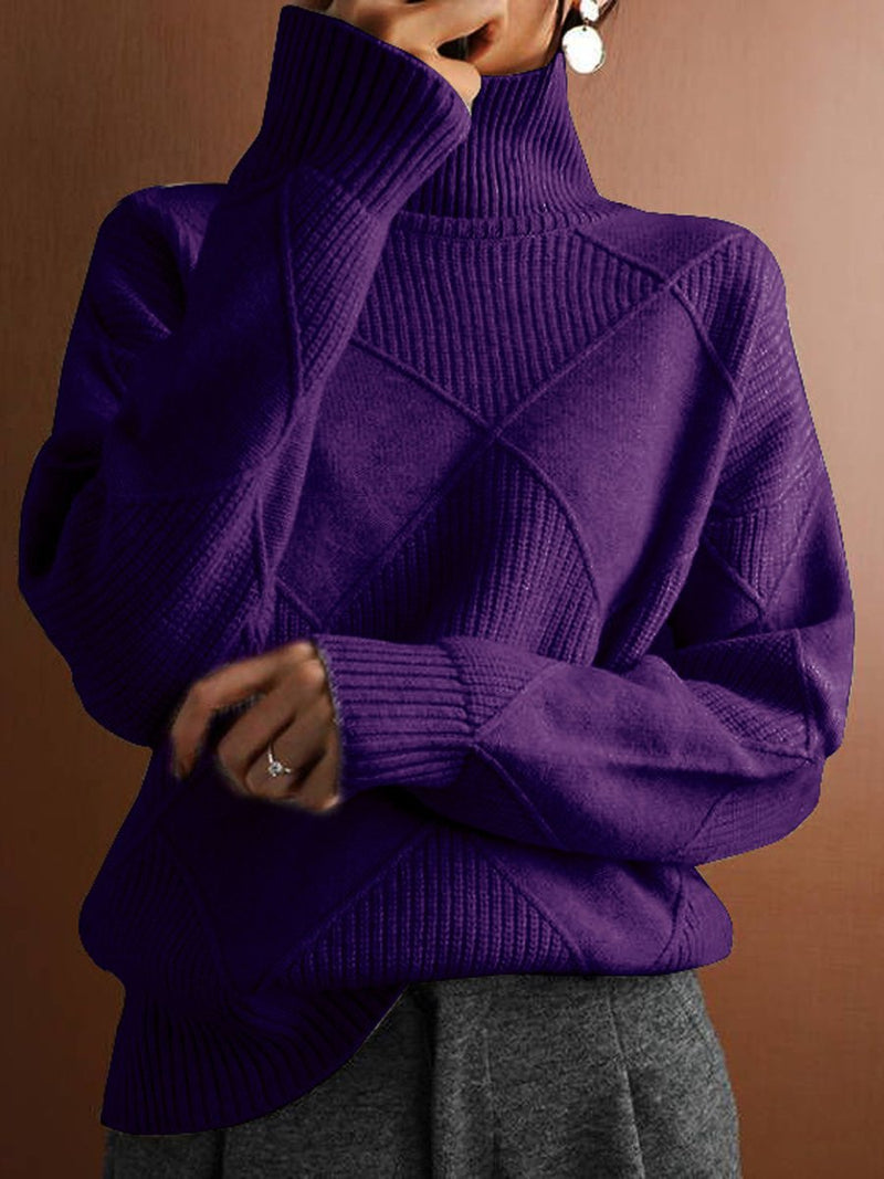 Diamond Pattern Sweater for Women - Turtleneck - Image 8