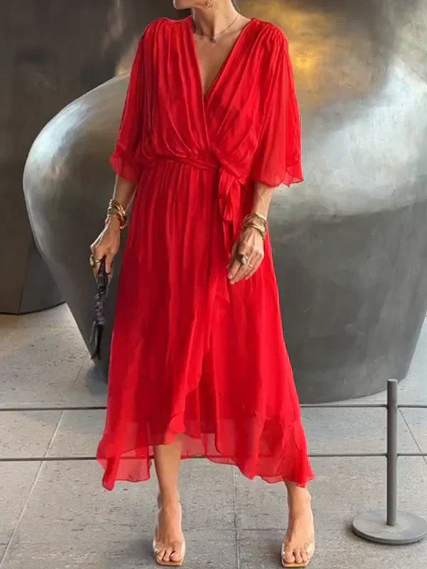 Wrap Midi Dress for Women - V-Neck Belted - Image 9