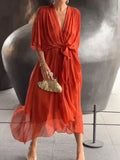 Wrap Midi Dress for Women - V-Neck Belted - Image 12