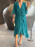 Wrap Midi Dress for Women - V-Neck Belted - Image 5