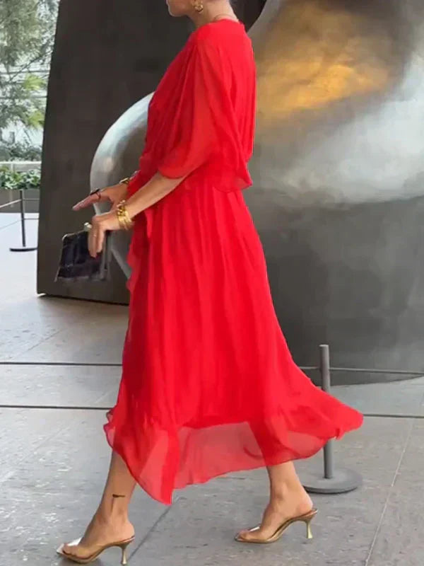 Wrap Midi Dress for Women - V-Neck Belted - Image 10