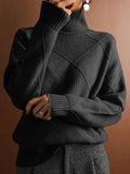 Diamond Pattern Sweater for Women - Turtleneck - Image 6