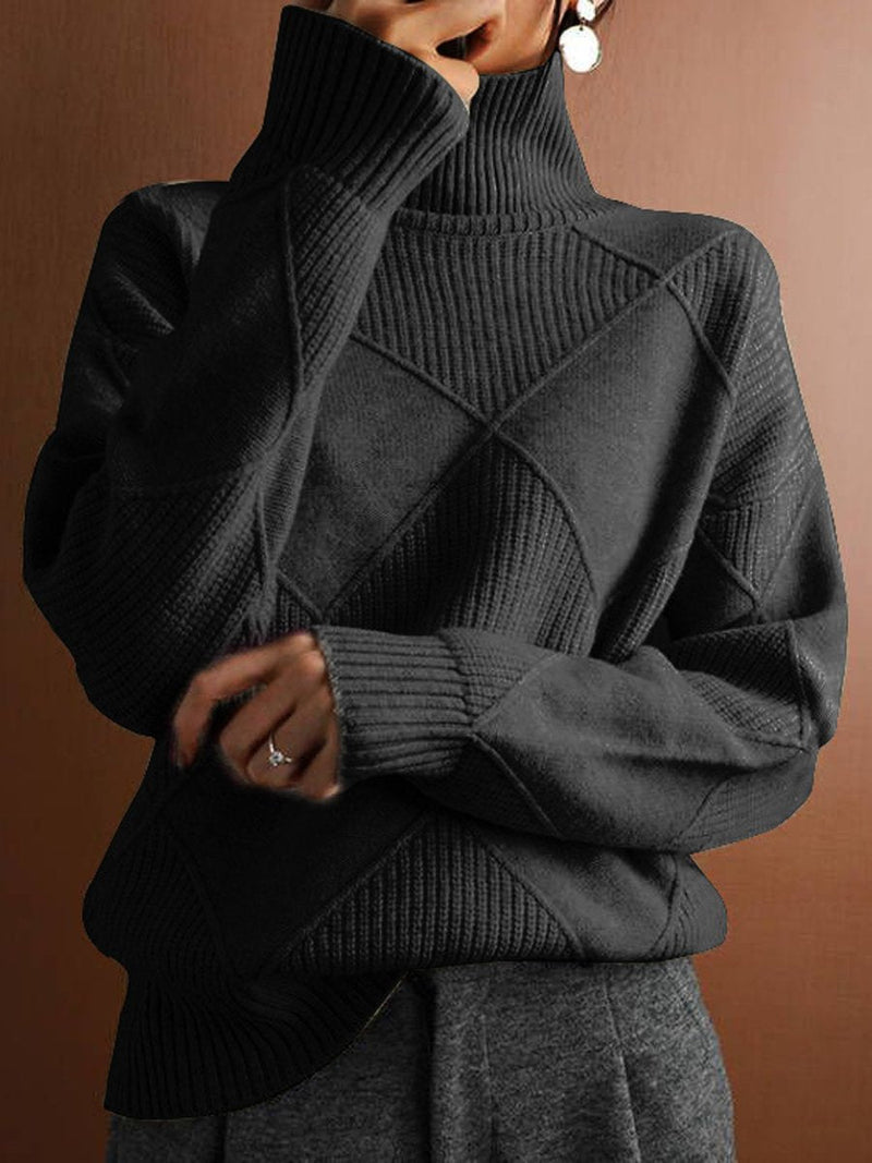 Diamond Pattern Sweater for Women - Turtleneck - Image 6