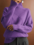 Diamond Pattern Sweater for Women - Turtleneck - Image 2