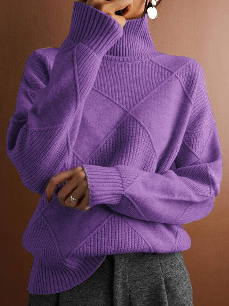 Diamond Pattern Sweater for Women - Turtleneck - Image 2
