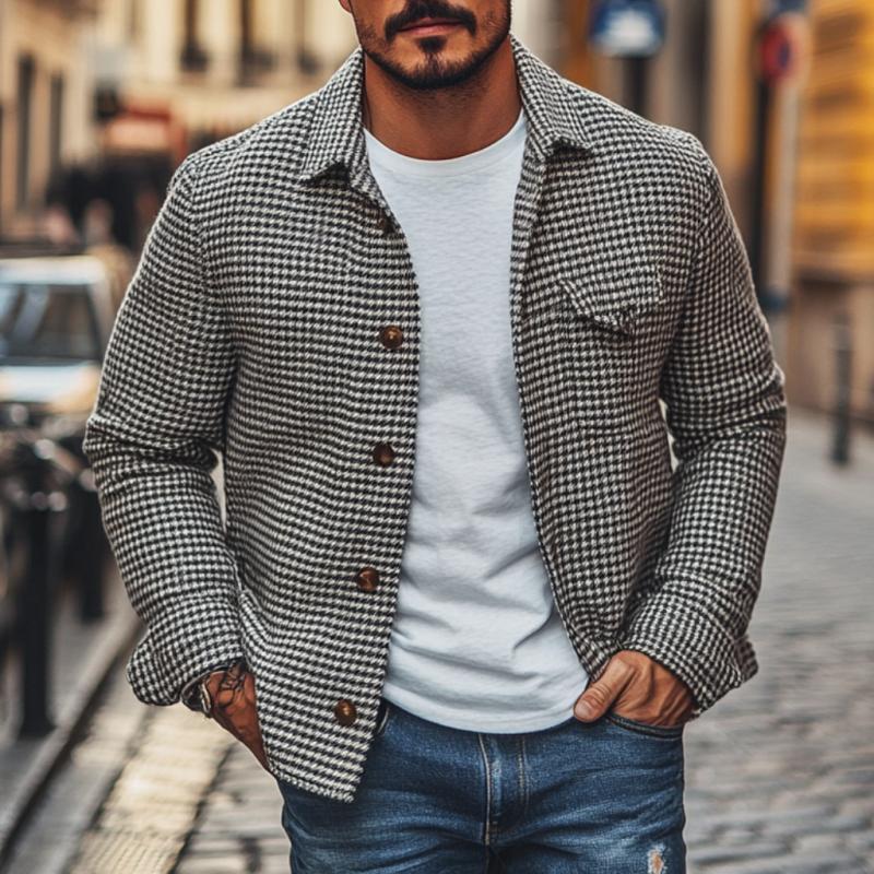 Patterned Button-Down Jacket for Men - Chest Pocket - Image 2