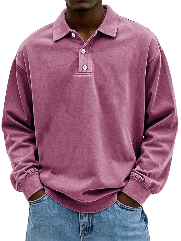 Long Sleeve Polo Shirt for men - Oversized Fit - Collared Button-Down Drop Shoulder Ribbed Cuffs - Image 5